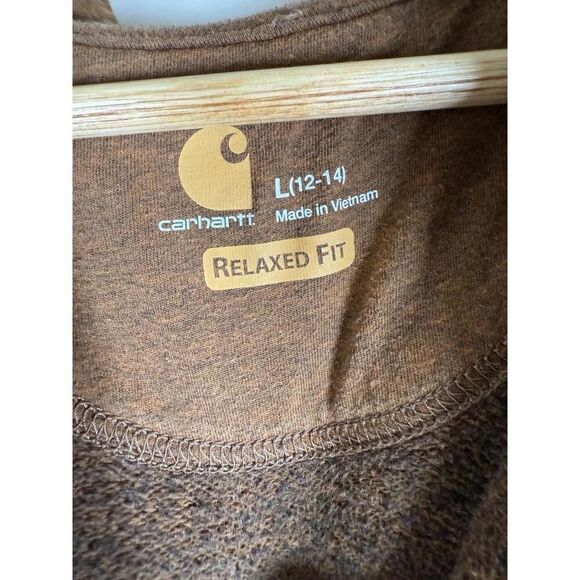 Carhartt Hoodie Youth L 12/14 Brown Half Zip Sweatshirt Kangaroo Pocket Logo - Picture 4 of 7